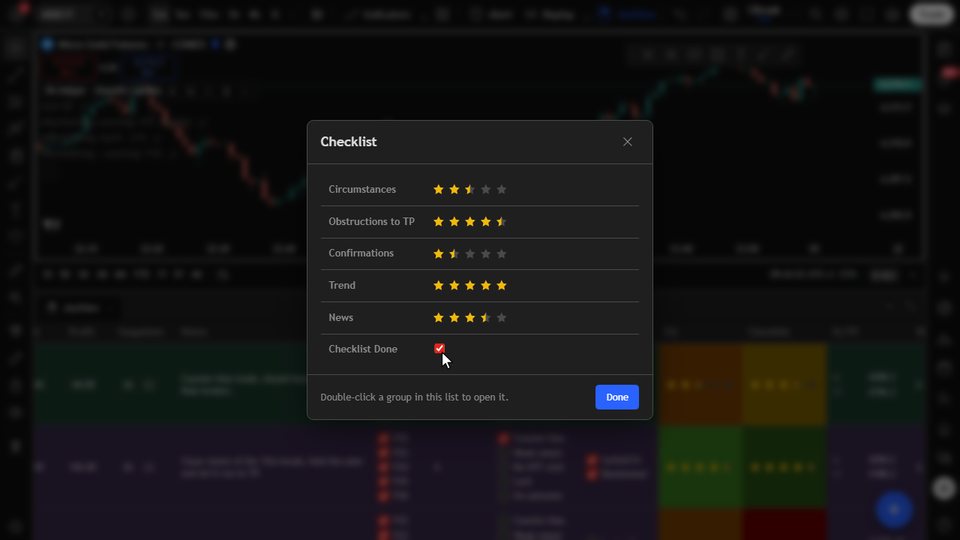 A checklist popup in JouView with a rating for each rule